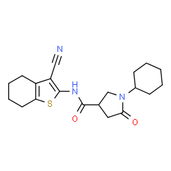 ChemSpider 2D Image | N-(3-Cyano-4,5,6,7-tetrahydro-1-benzothiophen-2-yl)-1-cyclohexyl-5-oxo-3-pyrrolidinecarboxamide | C20H25N3O2S