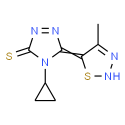 ChemSpider 2D Image | 4-Cyclopropyl-5-(4-methyl-1,2,3-thiadiazol-5(2H)-ylidene)-4,5-dihydro-3H-1,2,4-triazole-3-thione | C8H9N5S2