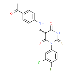 ChemSpider 2D Image | 5-{[(4-Acetylphenyl)amino]methylene}-1-(3-chloro-4-fluorophenyl)-2-thioxodihydro-4,6(1H,5H)-pyrimidinedione | C19H13ClFN3O3S