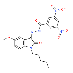 ChemSpider 2D Image | N'-(5-Methoxy-2-oxo-1-pentyl-1,2-dihydro-3H-indol-3-ylidene)-3,5-dinitrobenzohydrazide | C21H21N5O7