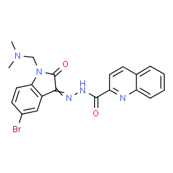 ChemSpider 2D Image | N'-{5-Bromo-1-[(dimethylamino)methyl]-2-oxo-1,2-dihydro-3H-indol-3-ylidene}-2-quinolinecarbohydrazide | C21H18BrN5O2