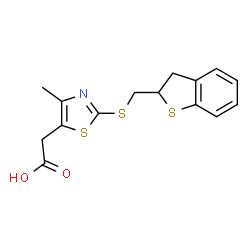 ChemSpider 2D Image | {2-[(2,3-Dihydro-1-benzothiophen-2-ylmethyl)sulfanyl]-4-methyl-1,3-thiazol-5-yl}acetic acid | C15H15NO2S3