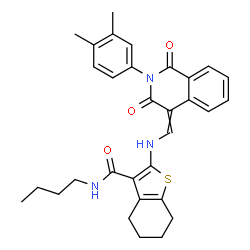 ChemSpider 2D Image | N-Butyl-2-({[2-(3,4-dimethylphenyl)-1,3-dioxo-2,3-dihydro-4(1H)-isoquinolinylidene]methyl}amino)-4,5,6,7-tetrahydro-1-benzothiophene-3-carboxamide | C31H33N3O3S