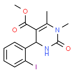 ChemSpider 2D Image | methyl 4-(2-iodophenyl)-1,6-dimethyl-2-oxo-3,4-dihydropyrimidine-5-carboxylate | C14H15IN2O3