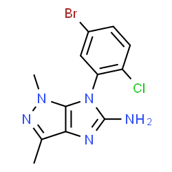 ChemSpider 2D Image | 6-(5-Bromo-2-chlorophenyl)-1,3-dimethyl-1,6-dihydroimidazo[4,5-c]pyrazol-5-amine | C12H11BrClN5