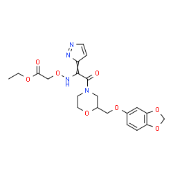 ChemSpider 2D Image | Ethyl ({[2-{2-[(1,3-benzodioxol-5-yloxy)methyl]-4-morpholinyl}-2-oxo-1-(3H-pyrazol-3-ylidene)ethyl]amino}oxy)acetate | C21H24N4O8