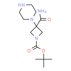 ChemSpider 2D Image | 2-Methyl-2-propanyl 3-carbamoyl-3-(1-piperazinyl)-1-azetidinecarboxylate | C13H24N4O3