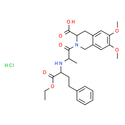 ChemSpider 2D Image | 2-[N-(1-Ethoxy-1-oxo-4-phenyl-2-butanyl)alanyl]-6,7-dimethoxy-1,2,3,4-tetrahydro-3-isoquinolinecarboxylic acid hydrochloride (1:1) | C27H35ClN2O7