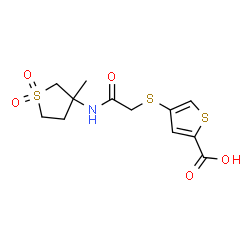 ChemSpider 2D Image | 4-({2-[(3-Methyl-1,1-dioxidotetrahydro-3-thiophenyl)amino]-2-oxoethyl}sulfanyl)-2-thiophenecarboxylic acid | C12H15NO5S3