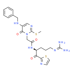 ChemSpider 2D Image | 2-(5-BENZYLAMINO-2-METHYLSULFANYL-6-OXO-6H-PYRIMIDIN-1-YL)-N-[4-GUANIDINO-1-(THIAZOLE-2-CARBONYL)-BUTYL]-ACETAMIDE | C23H28N8O3S2