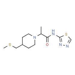 ChemSpider 2D Image | 2-{4-[(Methylsulfanyl)methyl]-1-piperidinyl}-N-(1,3,4-thiadiazol-2-yl)propanamide | C12H20N4OS2