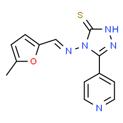 ChemSpider 2D Image | 4-{(E)-[(5-Methyl-2-furyl)methylene]amino}-5-(4-pyridinyl)-2,4-dihydro-3H-1,2,4-triazole-3-thione | C13H11N5OS
