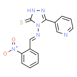 ChemSpider 2D Image | 4-[(E)-(2-Nitrobenzylidene)amino]-5-(3-pyridinyl)-2,4-dihydro-3H-1,2,4-triazole-3-thione | C14H10N6O2S