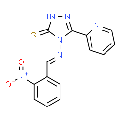 ChemSpider 2D Image | 4-{[(E)-(2-Nitrophenyl)methylene]amino}-5-(pyridin-2-yl)-4H-1,2,4-triazole-3-thiol | C14H10N6O2S