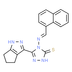 ChemSpider 2D Image | 4-[(E)-(1-Naphthylmethylene)amino]-5-(1,4,5,6-tetrahydrocyclopenta[c]pyrazol-3-yl)-2,4-dihydro-3H-1,2,4-triazole-3-thione | C19H16N6S