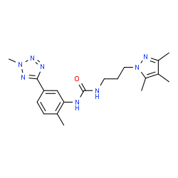 ChemSpider 2D Image | 1-[2-Methyl-5-(2-methyl-2H-tetrazol-5-yl)phenyl]-3-[3-(3,4,5-trimethyl-1H-pyrazol-1-yl)propyl]urea | C19H26N8O