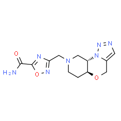ChemSpider 2D Image | 3-[(5aS,9aS)-6,7,9,9a-Tetrahydro-4H-pyrido[4,3-b][1,2,3]triazolo[1,5-d][1,4]oxazin-8(5aH)-ylmethyl]-1,2,4-oxadiazole-5-carboxamide | C12H15N7O3