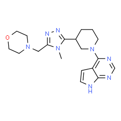 ChemSpider 2D Image | 4-{3-[4-Methyl-5-(4-morpholinylmethyl)-4H-1,2,4-triazol-3-yl]-1-piperidinyl}-7H-pyrrolo[2,3-d]pyrimidine | C19H26N8O
