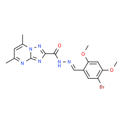ChemSpider 2D Image | N'-[(E)-(5-Bromo-2,4-dimethoxyphenyl)methylene]-5,7-dimethyl[1,2,4]triazolo[1,5-a]pyrimidine-2-carbohydrazide | C17H17BrN6O3