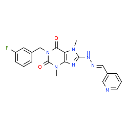 ChemSpider 2D Image | 1-(3-Fluorobenzyl)-3,7-dimethyl-8-[(2E)-2-(3-pyridinylmethylene)hydrazino]-3,7-dihydro-1H-purine-2,6-dione | C20H18FN7O2
