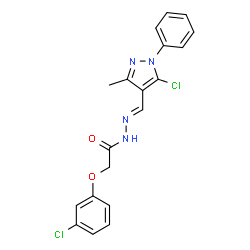 ChemSpider 2D Image | N'-[(E)-(5-Chloro-3-methyl-1-phenyl-1H-pyrazol-4-yl)methylene]-2-(3-chlorophenoxy)acetohydrazide | C19H16Cl2N4O2