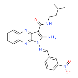 ChemSpider 2D Image | 2-Amino-N-(3-methylbutyl)-1-[(E)-(3-nitrobenzylidene)amino]-1H-pyrrolo[2,3-b]quinoxaline-3-carboxamide | C23H23N7O3