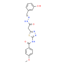 ChemSpider 2D Image | N-(5-{2-[(2E)-2-(3-Hydroxybenzylidene)hydrazino]-2-oxoethyl}-1,3,4-thiadiazol-2-yl)-4-methoxybenzamide | C19H17N5O4S
