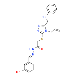 ChemSpider 2D Image | 2-{[4-Allyl-5-(anilinomethyl)-4H-1,2,4-triazol-3-yl]sulfanyl}-N'-[(E)-(3-hydroxyphenyl)methylene]acetohydrazide | C21H22N6O2S