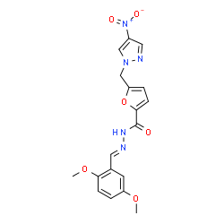 ChemSpider 2D Image | N'-[(E)-(2,5-Dimethoxyphenyl)methylene]-5-[(4-nitro-1H-pyrazol-1-yl)methyl]-2-furohydrazide | C18H17N5O6