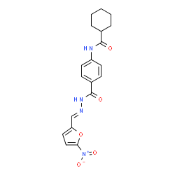 ChemSpider 2D Image | N-[4-({(2E)-2-[(5-Nitro-2-furyl)methylene]hydrazino}carbonyl)phenyl]cyclohexanecarboxamide | C19H20N4O5
