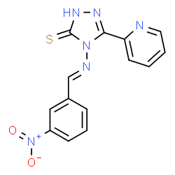 ChemSpider 2D Image | 4-{[(E)-(3-Nitrophenyl)methylene]amino}-5-(pyridin-2-yl)-4H-1,2,4-triazole-3-thiol | C14H10N6O2S