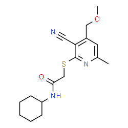ChemSpider 2D Image | 2-{[3-Cyano-4-(methoxymethyl)-6-methyl-2-pyridinyl]sulfanyl}-N-cyclohexylacetamide | C17H23N3O2S
