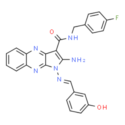 ChemSpider 2D Image | 2-Amino-N-(4-fluorobenzyl)-1-[(E)-(3-hydroxybenzylidene)amino]-1H-pyrrolo[2,3-b]quinoxaline-3-carboxamide | C25H19FN6O2