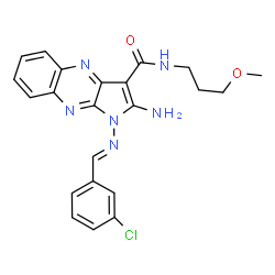 ChemSpider 2D Image | 2-Amino-1-[(E)-(3-chlorobenzylidene)amino]-N-(3-methoxypropyl)-1H-pyrrolo[2,3-b]quinoxaline-3-carboxamide | C22H21ClN6O2