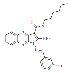 ChemSpider 2D Image | 2-Amino-N-hexyl-1-[(E)-(3-hydroxybenzylidene)amino]-1H-pyrrolo[2,3-b]quinoxaline-3-carboxamide | C24H26N6O2