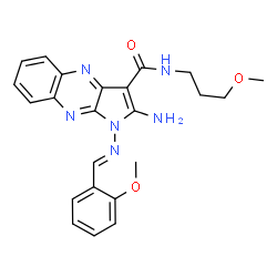 ChemSpider 2D Image | 2-Amino-1-[(E)-(2-methoxybenzylidene)amino]-N-(3-methoxypropyl)-1H-pyrrolo[2,3-b]quinoxaline-3-carboxamide | C23H24N6O3