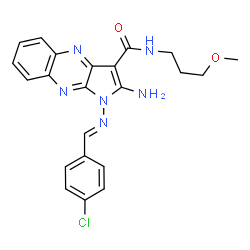 ChemSpider 2D Image | 2-Amino-1-[(E)-(4-chlorobenzylidene)amino]-N-(3-methoxypropyl)-1H-pyrrolo[2,3-b]quinoxaline-3-carboxamide | C22H21ClN6O2