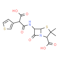 ChemSpider 2D Image | 6-{[Carboxy(3-thienyl)acetyl]amino}-3,3-dimethyl-7-oxo-4-thia-1-azabicyclo[3.2.0]heptane-2-carboxylic acid | C15H16N2O6S2
