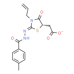 ChemSpider 2D Image | {(2Z,5S)-3-Allyl-2-[(4-methylbenzoyl)hydrazono]-4-oxo-1,3-thiazolidin-5-yl}acetate | C16H16N3O4S