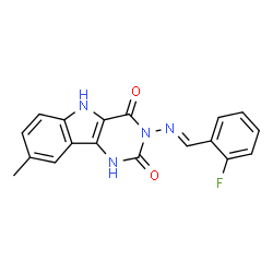 ChemSpider 2D Image | 3-[(E)-(2-Fluorobenzylidene)amino]-8-methyl-1H-pyrimido[5,4-b]indole-2,4(3H,5H)-dione | C18H13FN4O2