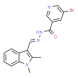 ChemSpider 2D Image | 5-Bromo-N'-[(E)-(1,2-dimethyl-1H-indol-3-yl)methylene]nicotinohydrazide | C17H15BrN4O