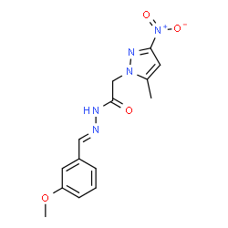 ChemSpider 2D Image | N'-[(E)-(3-Methoxyphenyl)methylene]-2-(5-methyl-3-nitro-1H-pyrazol-1-yl)acetohydrazide | C14H15N5O4