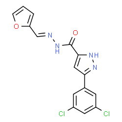 ChemSpider 2D Image | 3-(3,5-Dichlorophenyl)-N'-[(E)-2-furylmethylene]-1H-pyrazole-5-carbohydrazide | C15H10Cl2N4O2