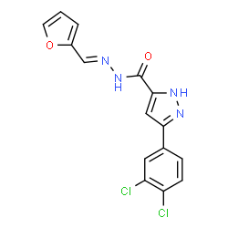 ChemSpider 2D Image | 3-(3,4-Dichlorophenyl)-N'-[(E)-2-furylmethylene]-1H-pyrazole-5-carbohydrazide | C15H10Cl2N4O2