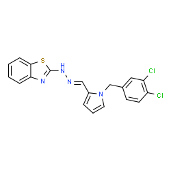 ChemSpider 2D Image | 2-[(2E)-2-{[1-(3,4-Dichlorobenzyl)-1H-pyrrol-2-yl]methylene}hydrazino]-1,3-benzothiazole | C19H14Cl2N4S