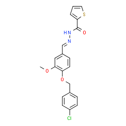 ChemSpider 2D Image | N'-[(E)-{4-[(4-Chlorobenzyl)oxy]-3-methoxyphenyl}methylene]-2-thiophenecarbohydrazide | C20H17ClN2O3S