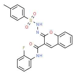 ChemSpider 2D Image | (2Z)-N-(2-Fluorophenyl)-2-{[(4-methylphenyl)sulfonyl]hydrazono}-2H-chromene-3-carboxamide | C23H18FN3O4S
