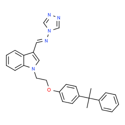 ChemSpider 2D Image | (E)-1-(1-{2-[4-(2-Phenyl-2-propanyl)phenoxy]ethyl}-1H-indol-3-yl)-N-(4H-1,2,4-triazol-4-yl)methanimine | C28H27N5O