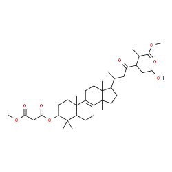 ChemSpider 2D Image | 17-[5-(2-Hydroxyethyl)-7-methoxy-6-methyl-4,7-dioxo-2-heptanyl]-4,4,10,13,14-pentamethyl-2,3,4,5,6,7,10,11,12,13,14,15,16,17-tetradecahydro-1H-cyclopenta[a]phenanthren-3-yl methyl malonate (non-prefer
red name) | C37H58O8