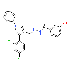 ChemSpider 2D Image | N'-{(E)-[3-(2,4-Dichlorophenyl)-1-phenyl-1H-pyrazol-4-yl]methylene}-3-hydroxybenzohydrazide | C23H16Cl2N4O2